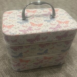 Butterfly Makeup Train Case Cosmetic Organizer w/ Mirror